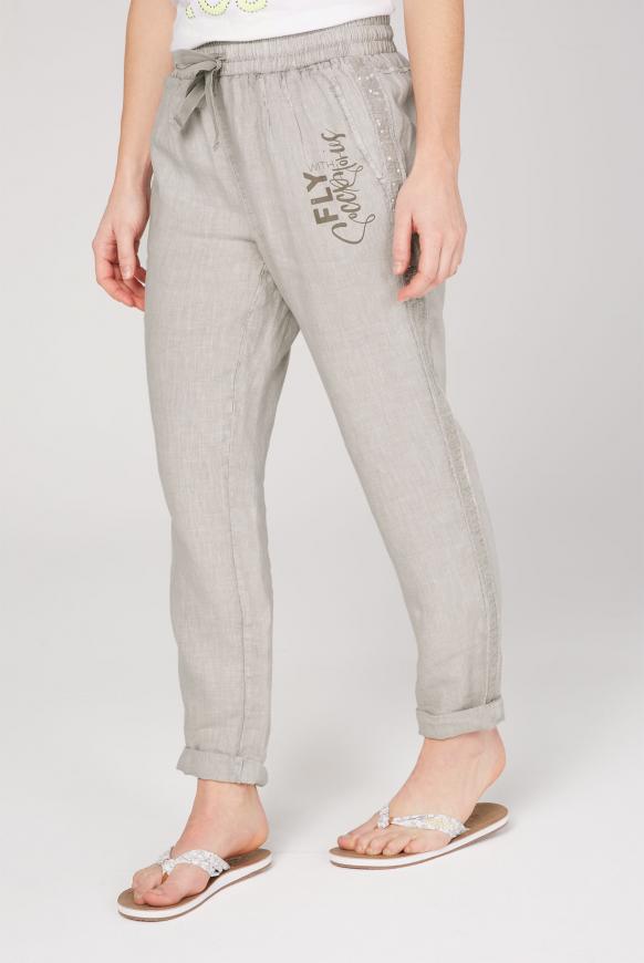 Leinenhose mit Paillettentape an den Seiten