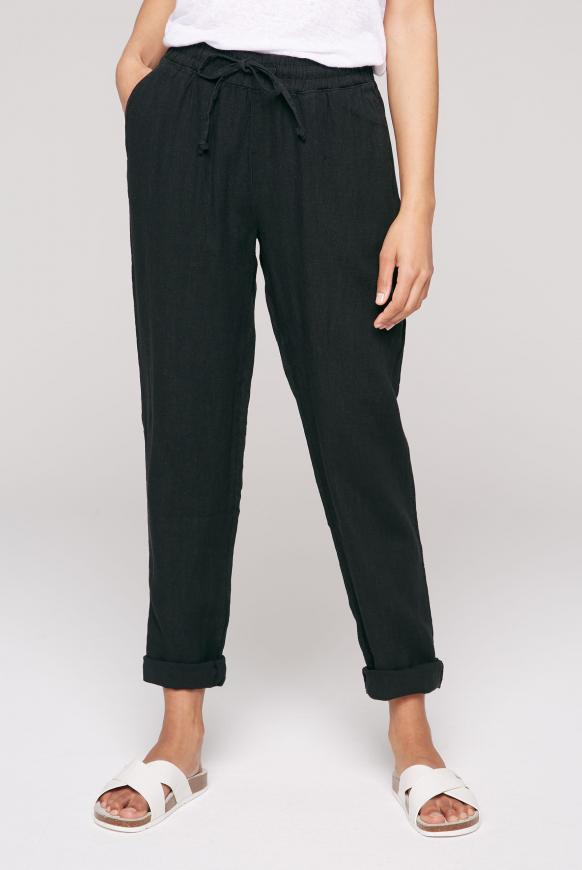 Leinenhose mit Turn-Up-Saum black