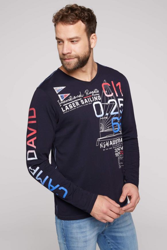 Longsleeve mit V-Neck und Logo Artworks blue navy