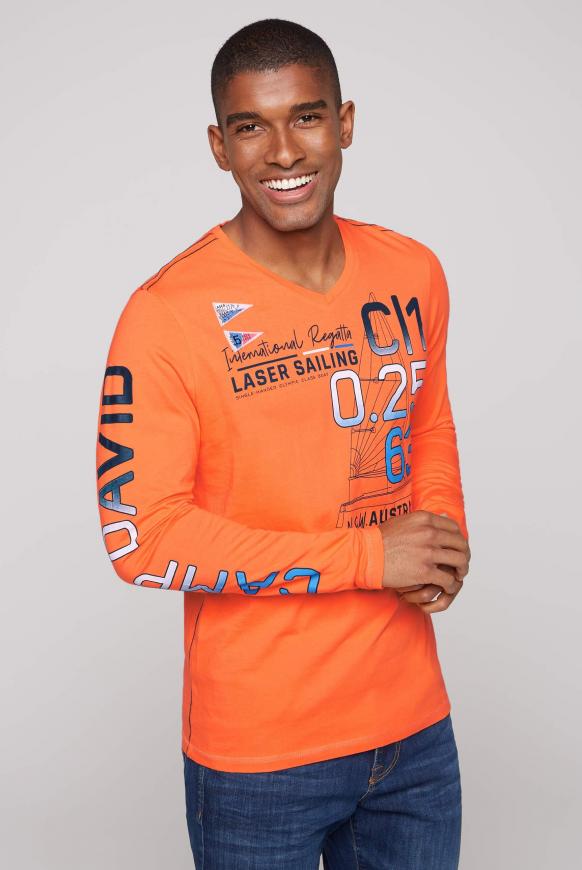 Longsleeve mit V-Neck und Logo Artworks blaze orange