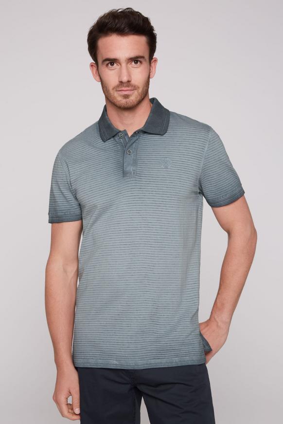 Polo mit Strukturstreifen und Logostick concrete grey