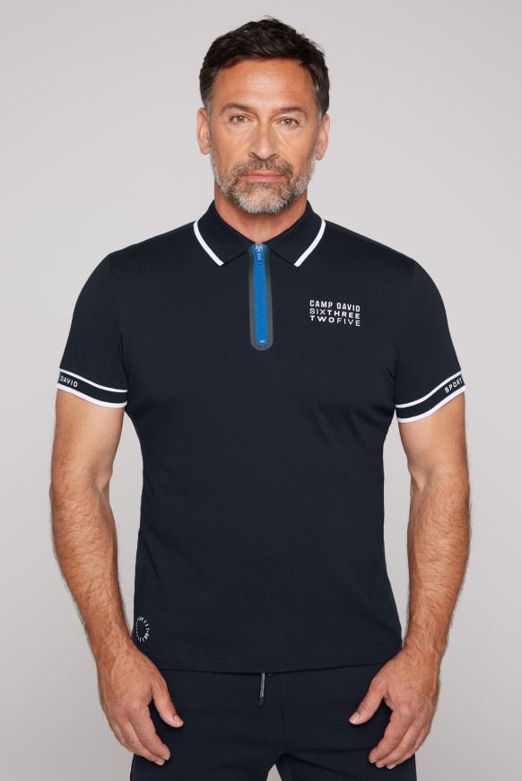 Polo mit Zipper und Pikee-Einsätzen blue navy