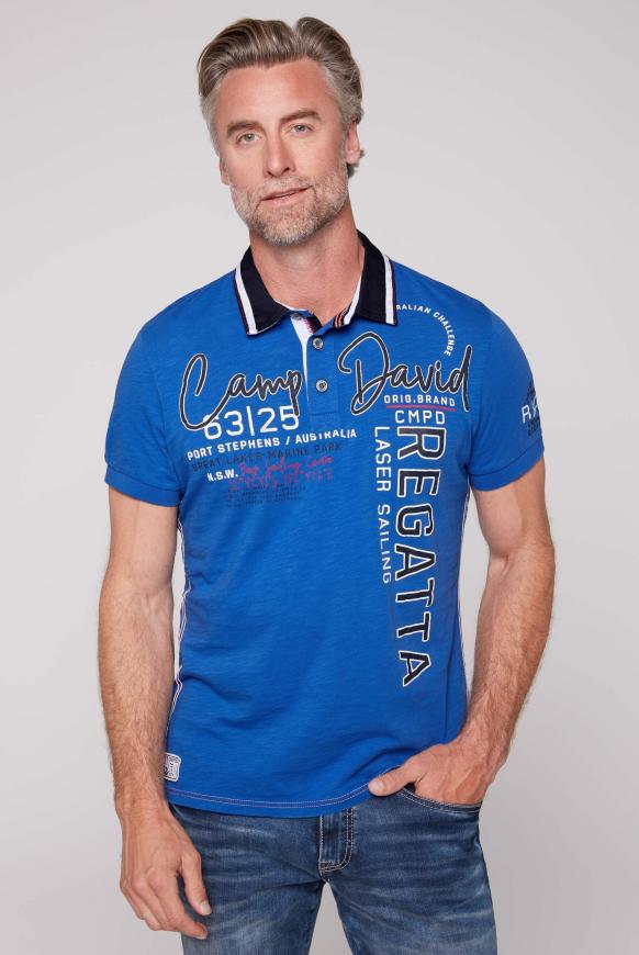 Poloshirt mit Artworks und Kontrastkragen coastal blue