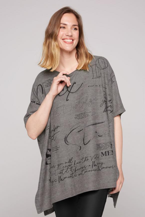 Poncho mit Wording Print und Glitzersteinen dark ash melange