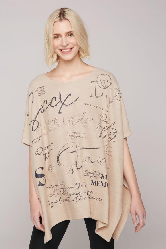 Poncho mit Wording Print und Glitzersteinen cool sand mel.