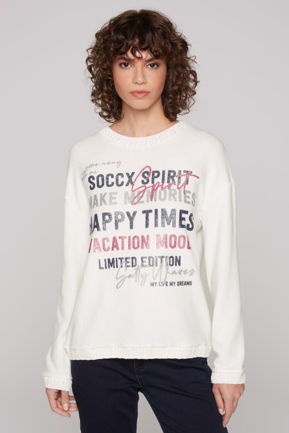 Pullover im Materialmix mit Glitzer-Print ivory melange