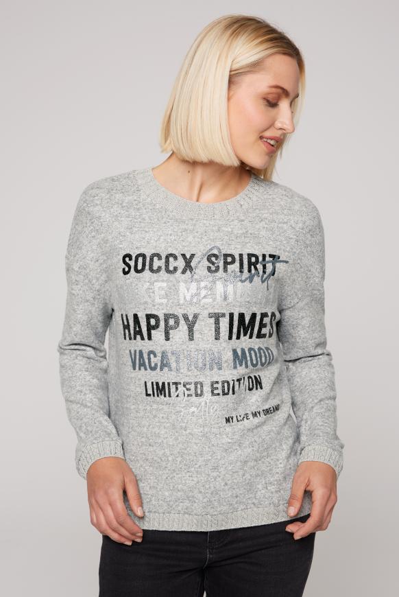 Pullover im Materialmix mit Glitzer-Print grey melange