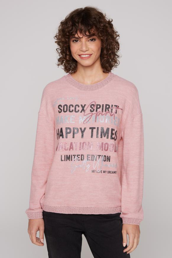 Pullover im Materialmix mit Glitzer-Print milky rose mel.