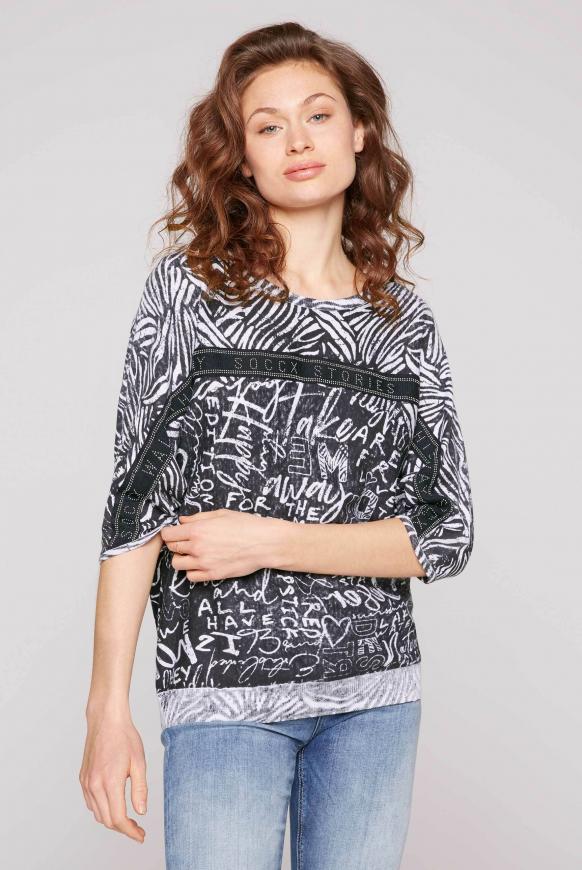 Pullover mit All Over Print und Tape dusty anthra