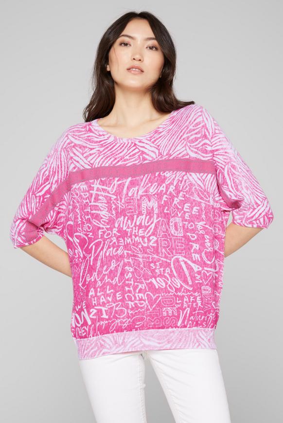 Pullover mit All Over Print und Tape pink kiss