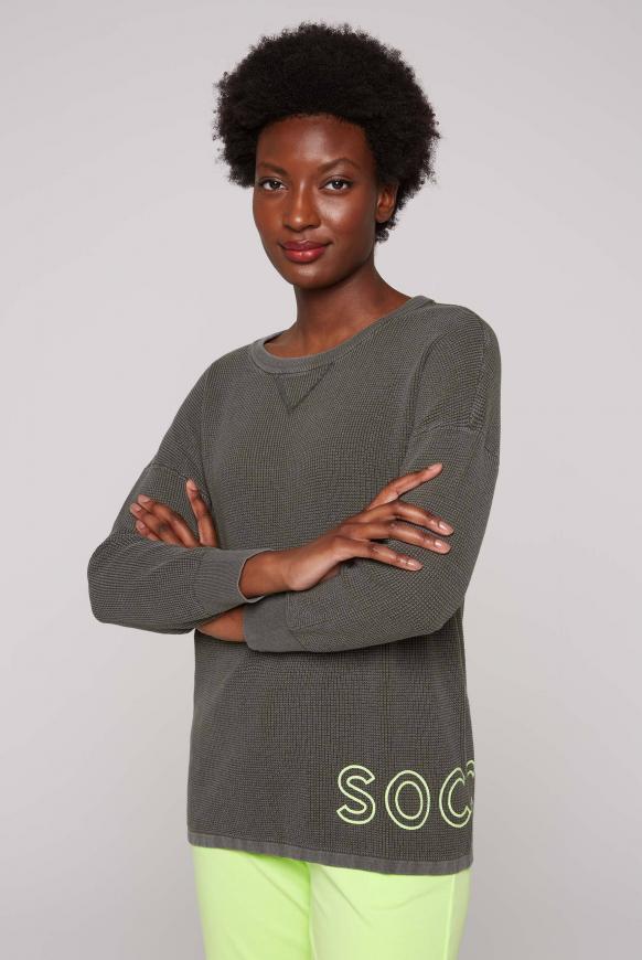 Pullover mit Strickmuster und Logo Print washed black