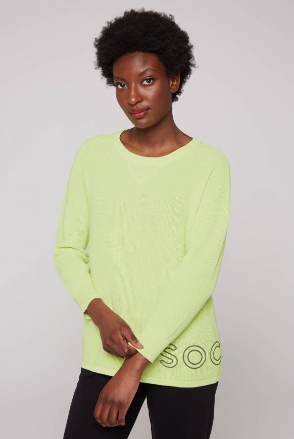 Pullover mit Strickmuster und Logo Print wasabi