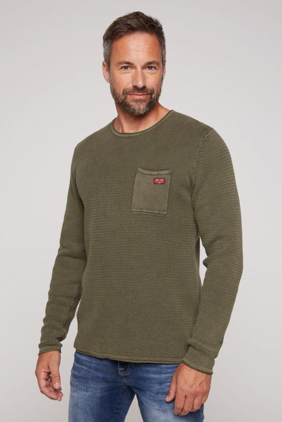 Pullover Stone Washed mit Strickmuster medium khaki