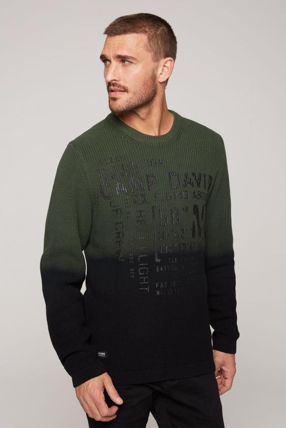 Rippstrickpullover mit Farbverlauf und Print green