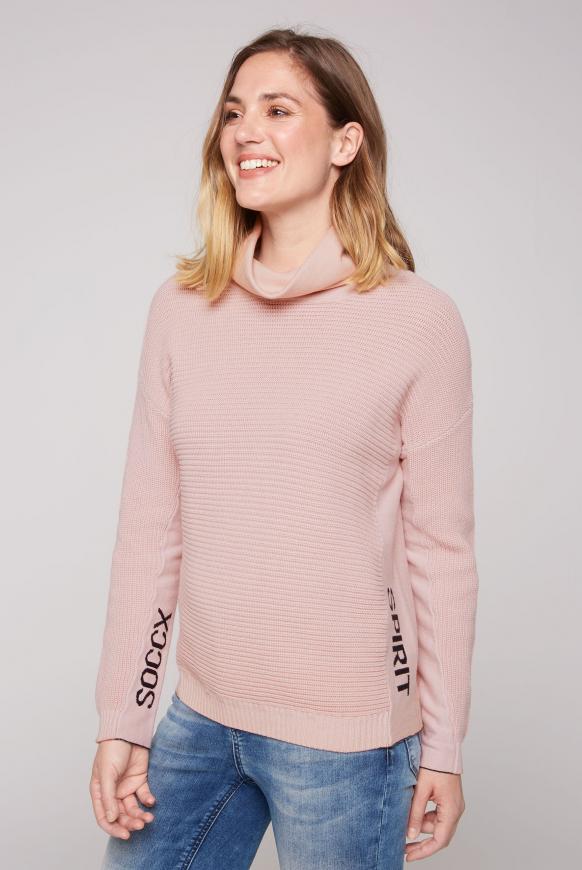 Rollkragenpullover mit Intarsien-Strick milky rose