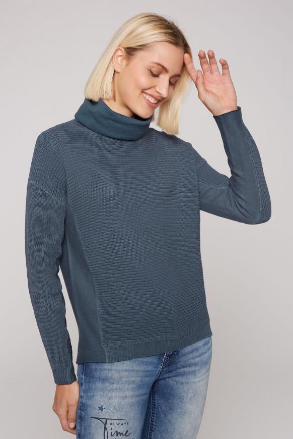 Rollkragenpullover mit Intarsien-Strick blue navy