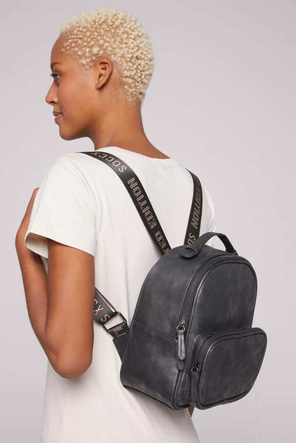 Rucksack im Metallic-Look mit Logo-Gurten black