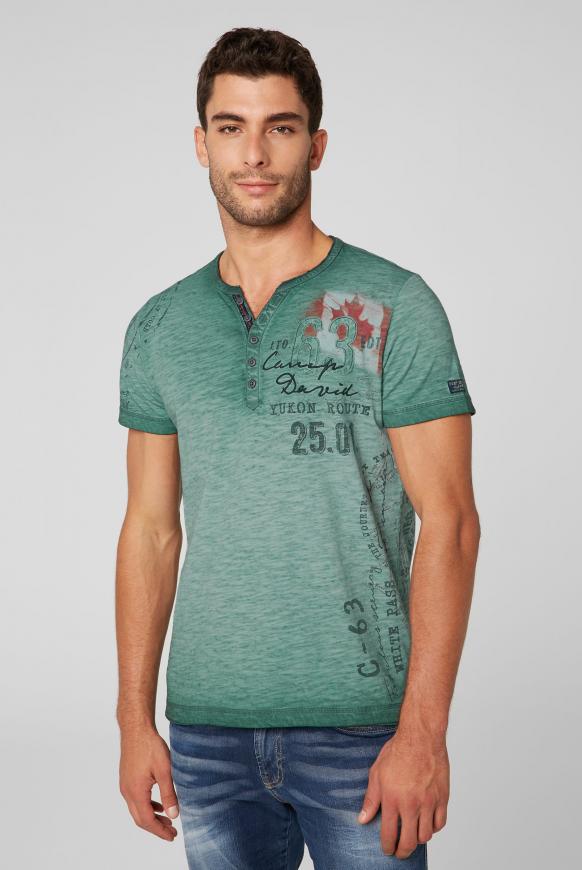 Serafino-Shirt mit Artwork und Used Look grey green
