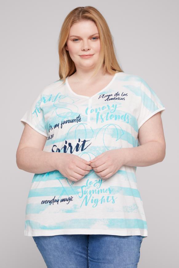 Serafino-Shirt mit Streifenprint cool aqua