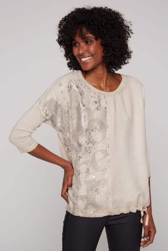 Shirt im Materialmix mit 3/4-Ärmeln cool sand
