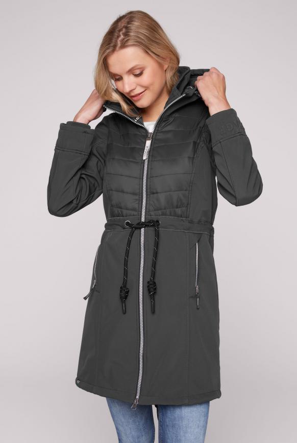Softshell-Parka mit Stepppartien und Prägedruck anthra