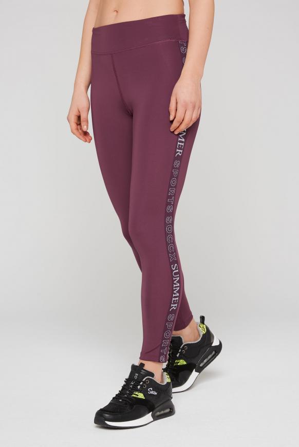 Sport Leggings mit Logo-Tape an den Seiten grape juice