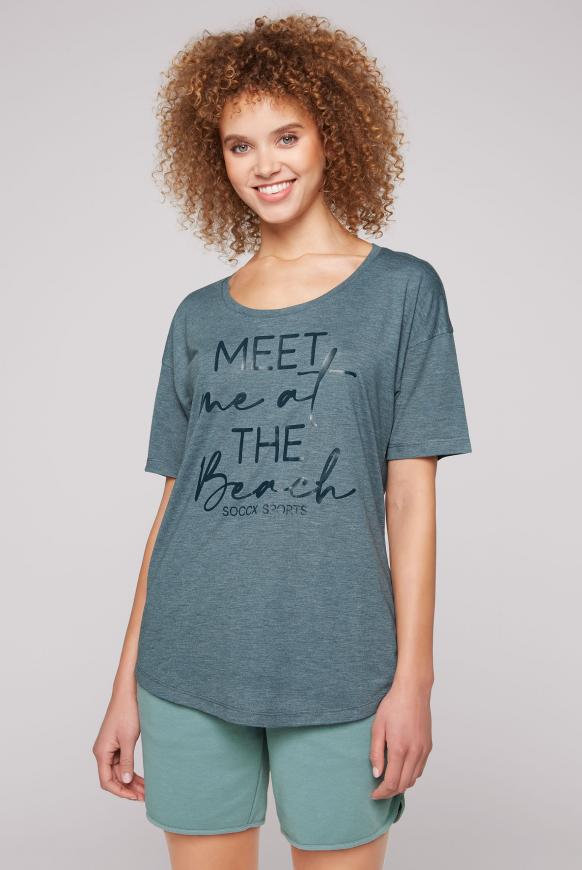Sport T-Shirt mit tonigem Wording Print sea foam