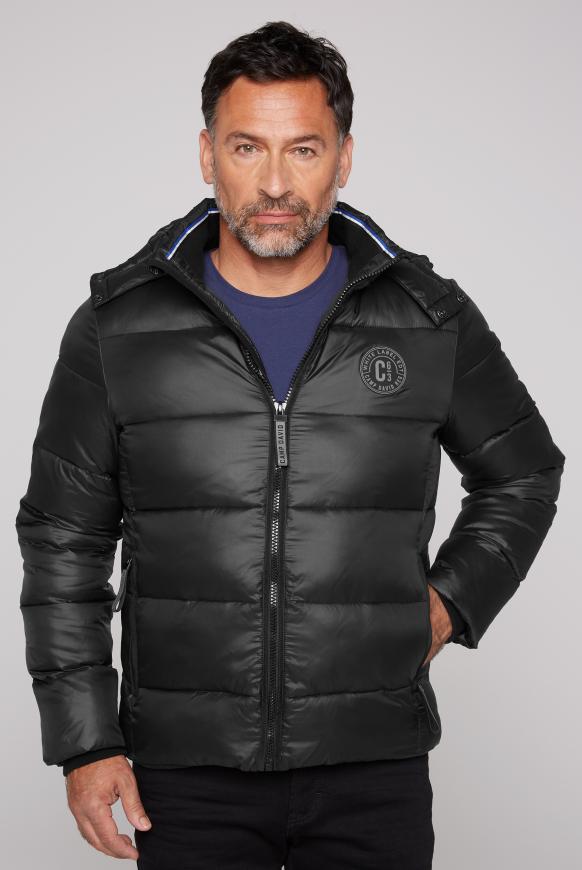 Steppjacke mit Kapuze und Label Print black