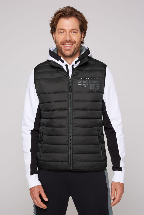 Steppweste im Materialmix mit Rücken-Print black