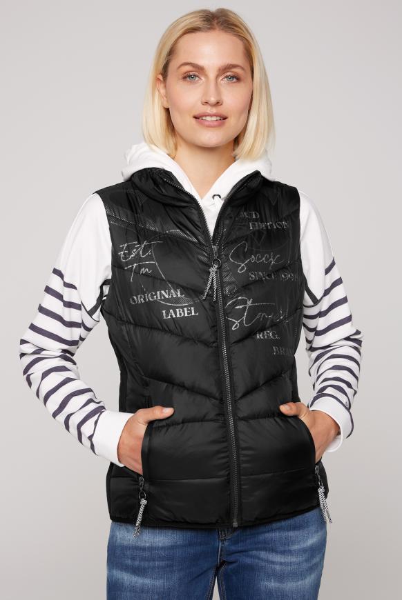 Steppweste mit Wording Print black