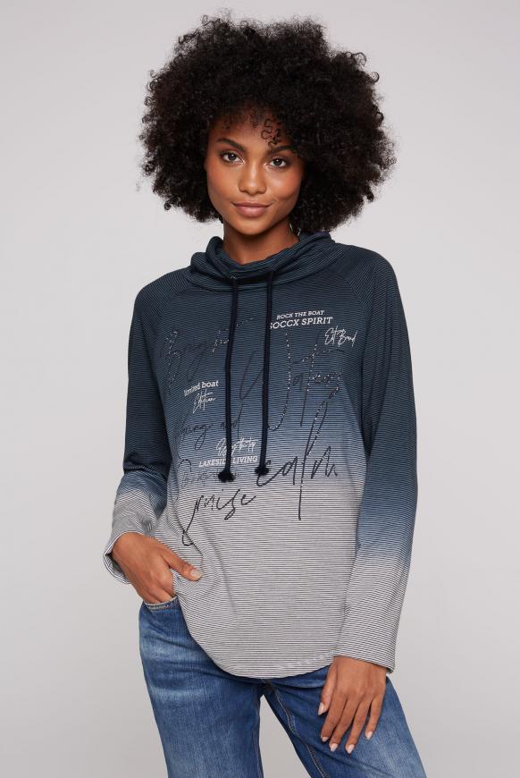 Streifenshirt Dip Dye mit hohem Kragen blue navy