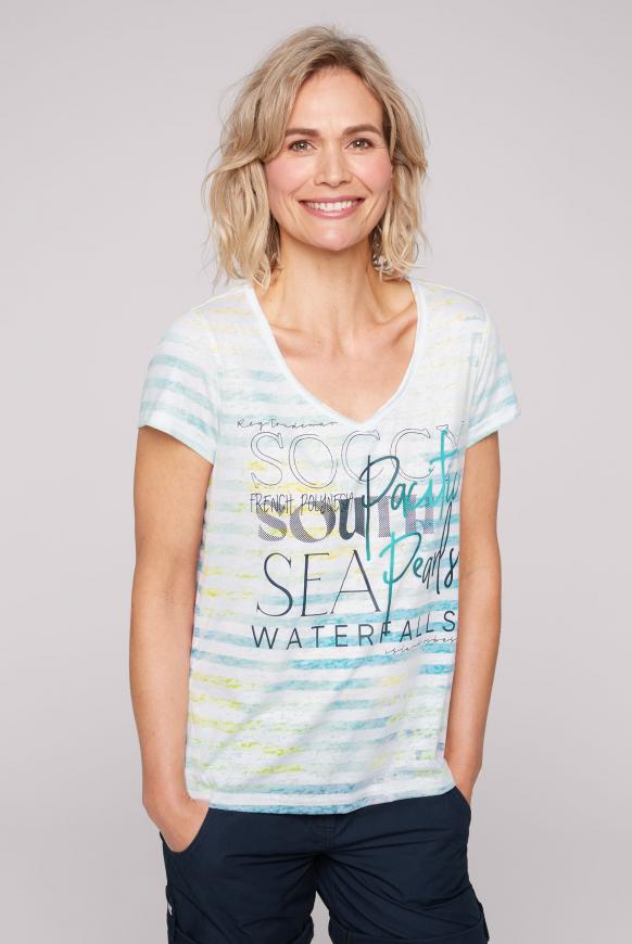 Streifenshirt mit Ausbrenner-Effekten opticwhite