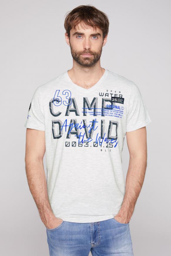Streifenshirt mit V-Neck und Logo Prints
