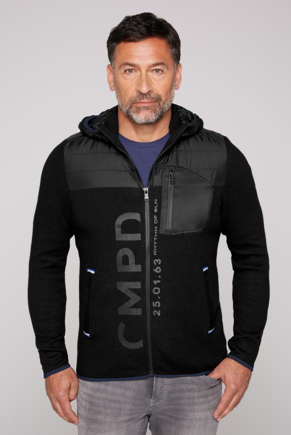 Strickjacke mit Kapuze im Materialmix black