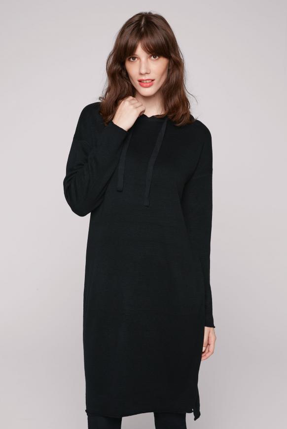 Strickkleid mit Kapuze im Mesh-Design black