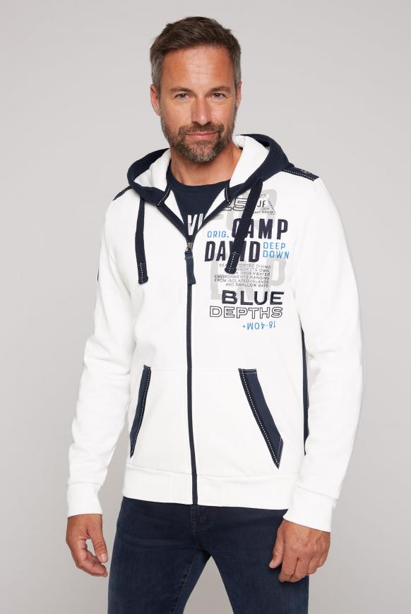 Sweatjacke mit Kapuze im Materialmix ivory