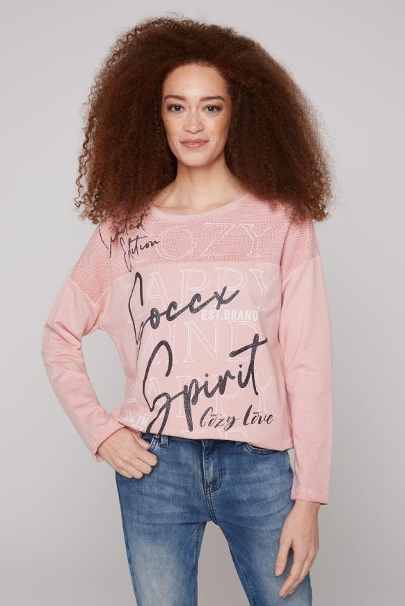 Sweatshirt mit Chenillestrick und Print milky rose