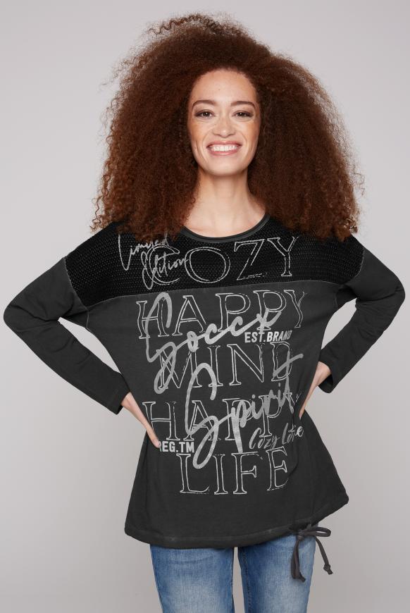 Sweatshirt mit Chenillestrick und Print black