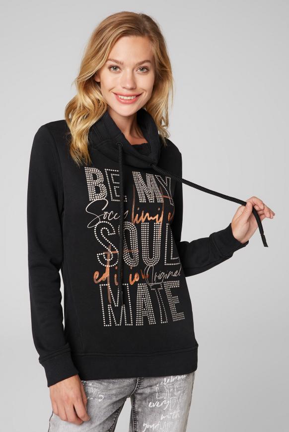 Sweatshirt mit hohem Kragen und Glitter Print