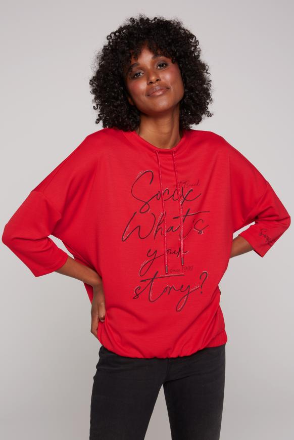Sweatshirt mit Prints, Tape und Gummizugsaum flame scarlet