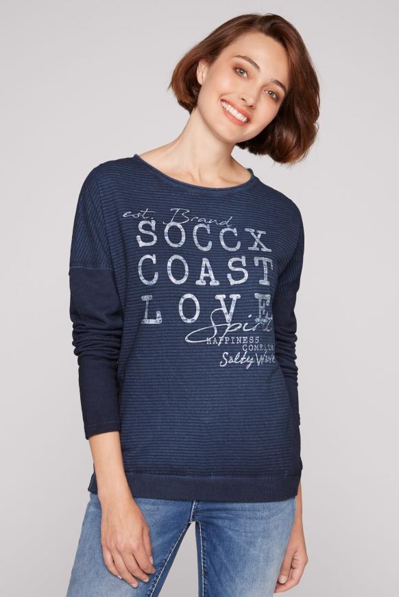 Sweatshirt mit Strukturmix und Logo Print blue navy