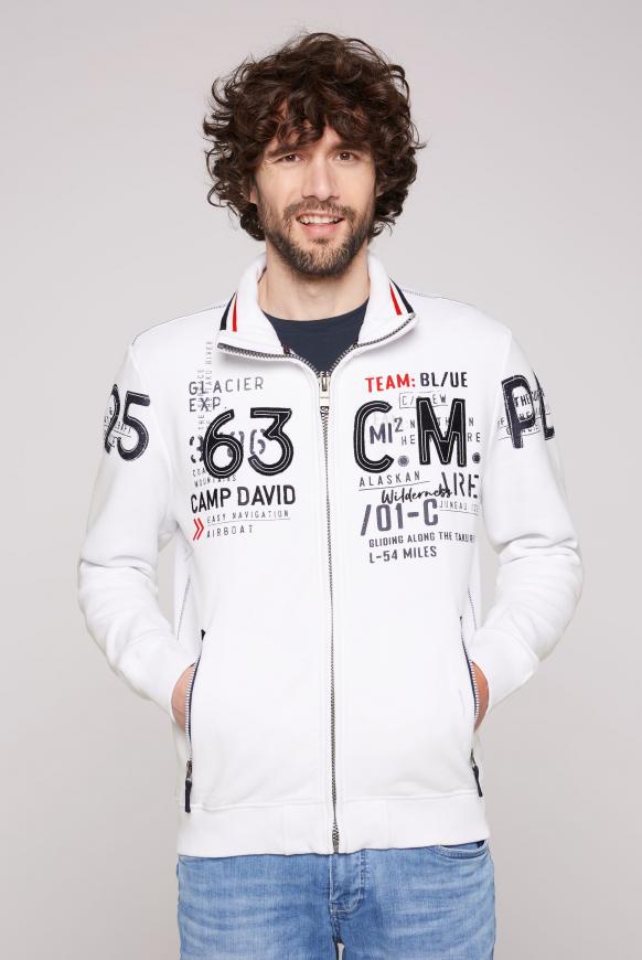 Sweatshirtjacke mit Label-Applikationen opticwhite
