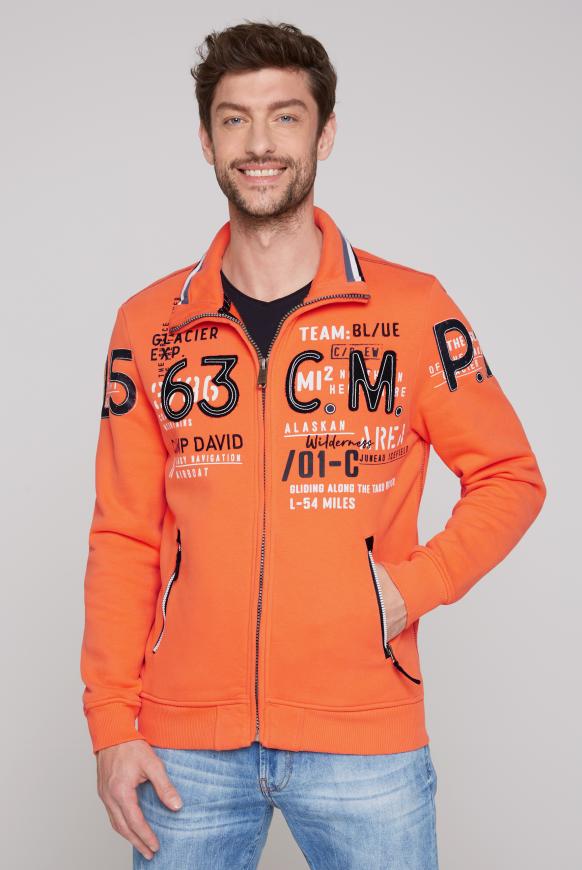 Sweatshirtjacke mit Label-Applikationen mission orange
