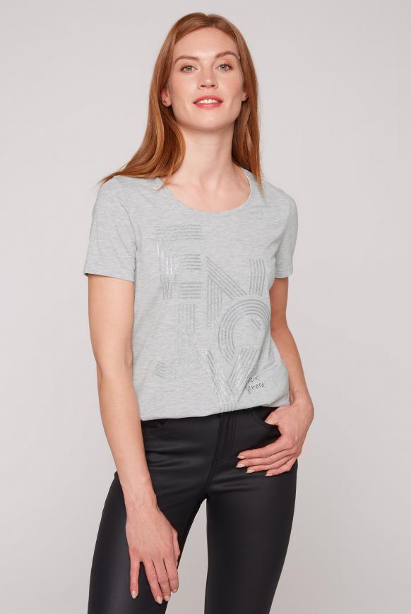 T-Shirt mit Glitter Wording Print grey melange