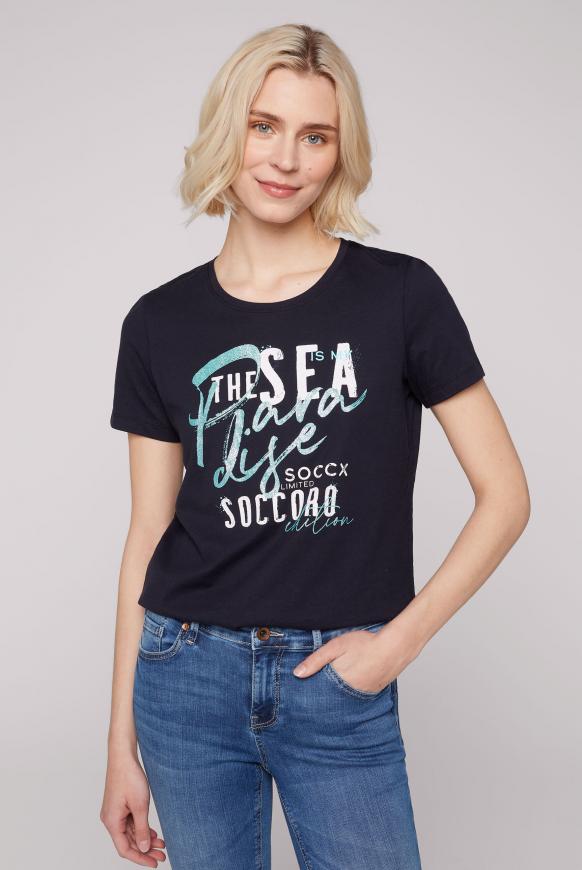 T-Shirt mit Glitter Wording Print blue navy