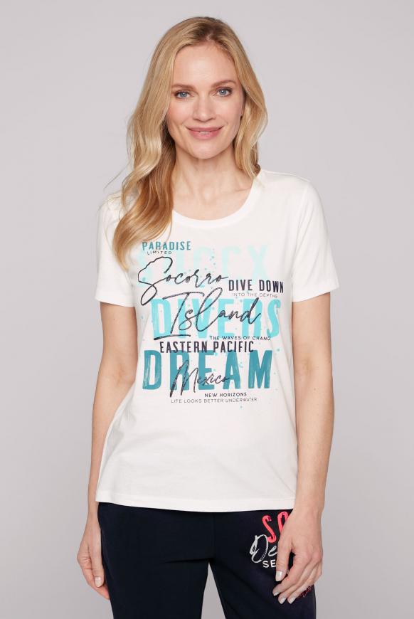 T-Shirt mit Glitter Wording Print ivory