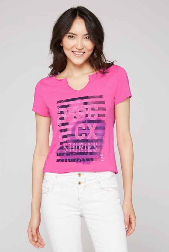 T-Shirt mit offenen Kanten und Logo Artwork pink kiss