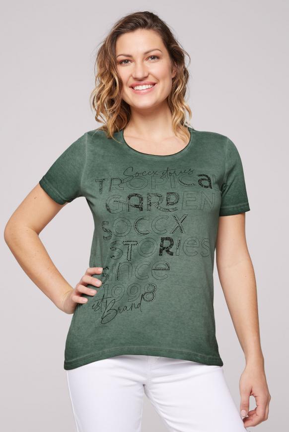 T-Shirt mit Print und Metallsteinchen green leaf
