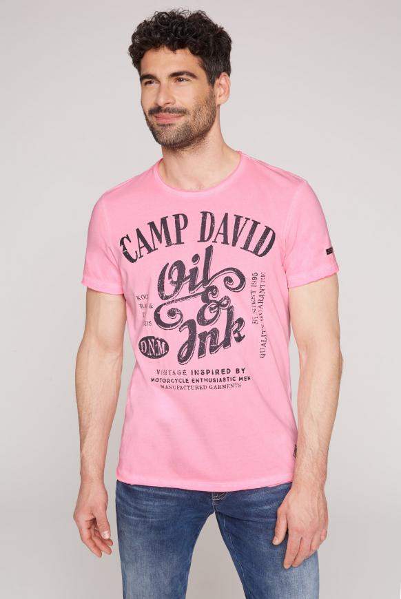 Psykologisk session Ægte CAMP DAVID & SOCCX | T-Shirt mit Prints und Used-Optik neon pink