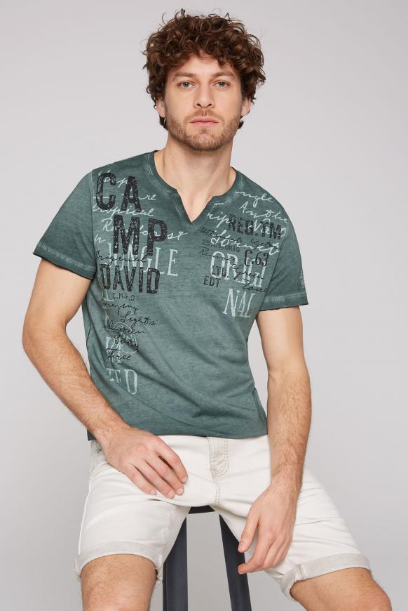T-Shirt mit Used-Optik und Prints green shadow